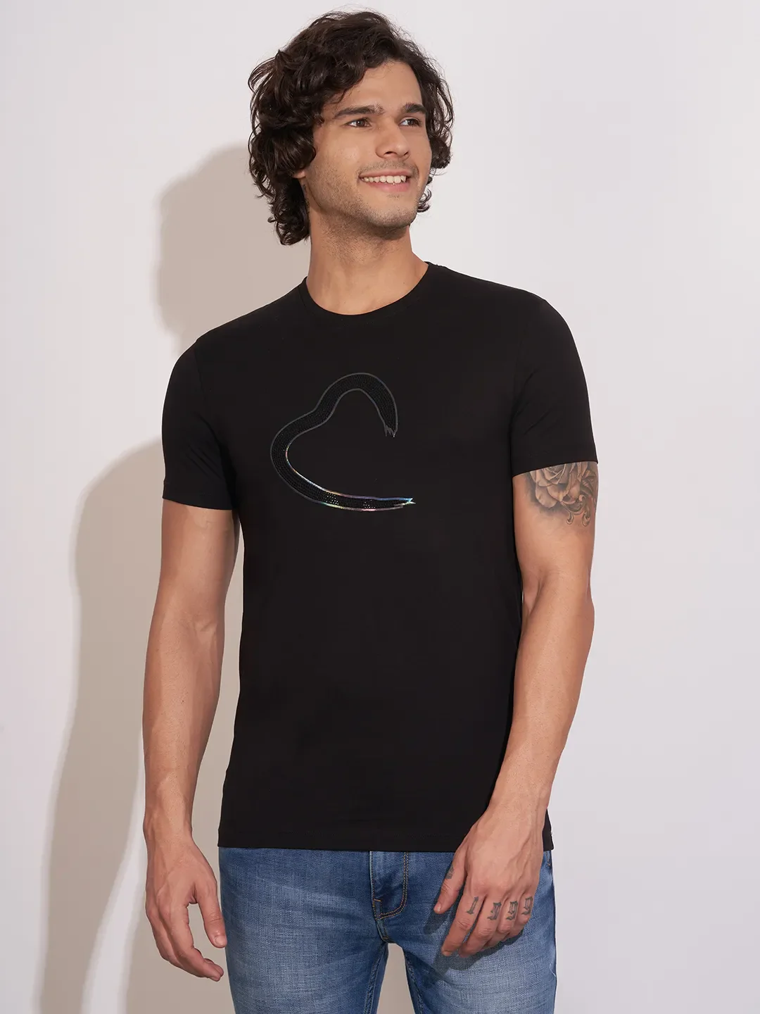 Black Moderno Fit Round Neck Men's T-Shirt by Being Human Clothing
