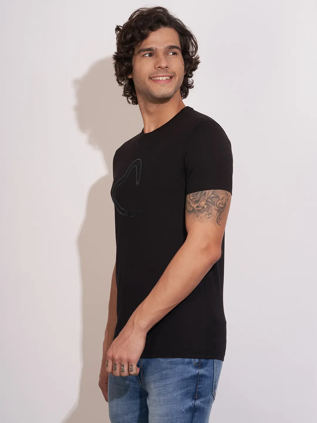Black Moderno Fit Round Neck Men's T-Shirt by Being Human Clothing - Image 2