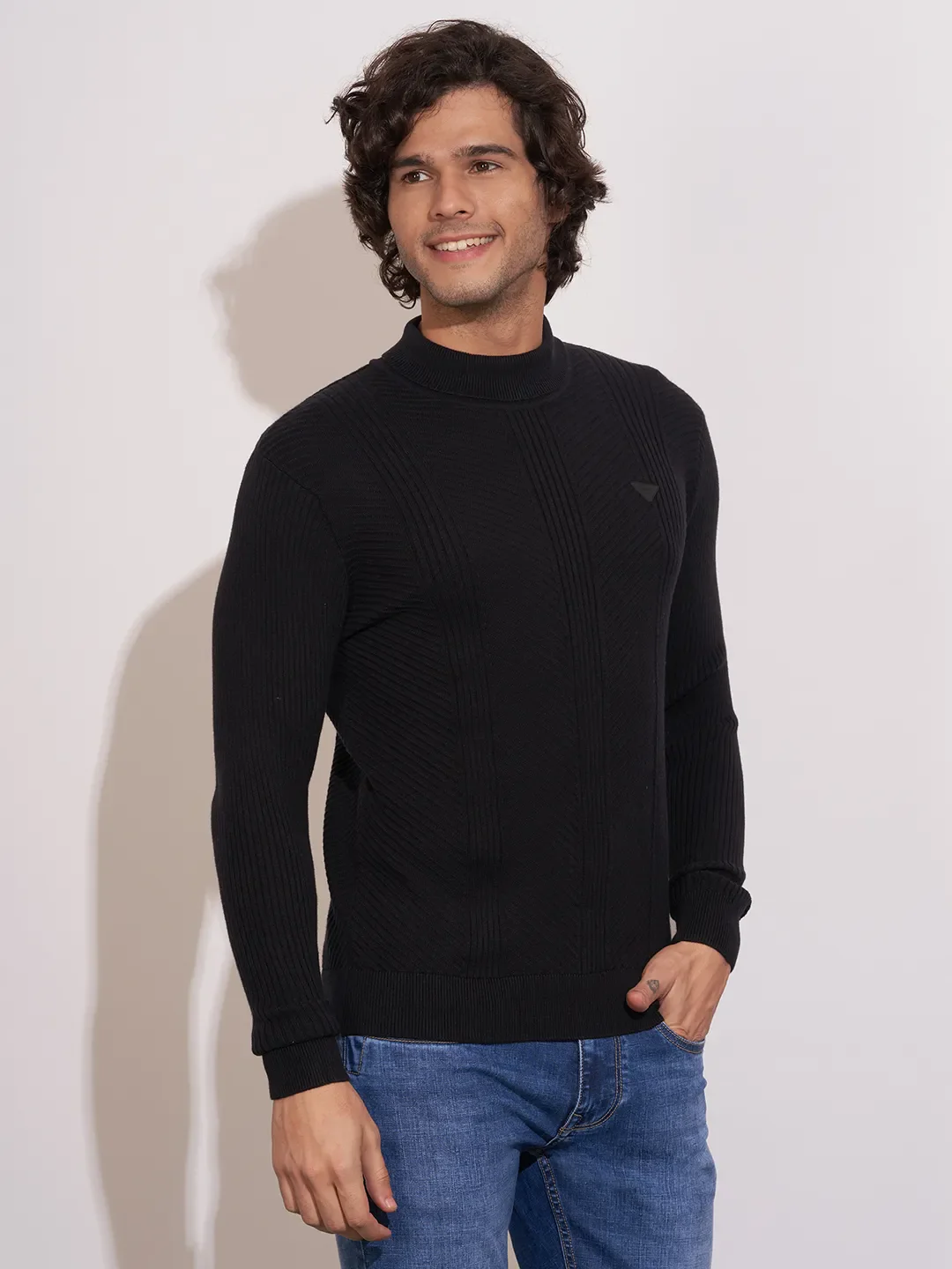 Black Regular Fit Round Neck Men's Sweatshirt by Being Human Clothing - Image 2