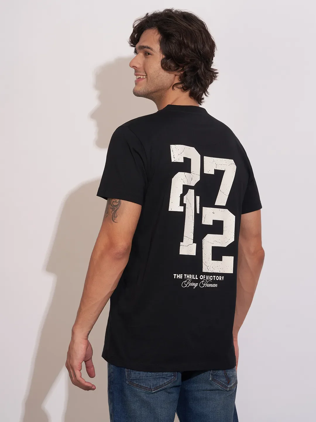 Black Easy Fit Round Neck Men's T-Shirt by Being Human Clothing - Image 3