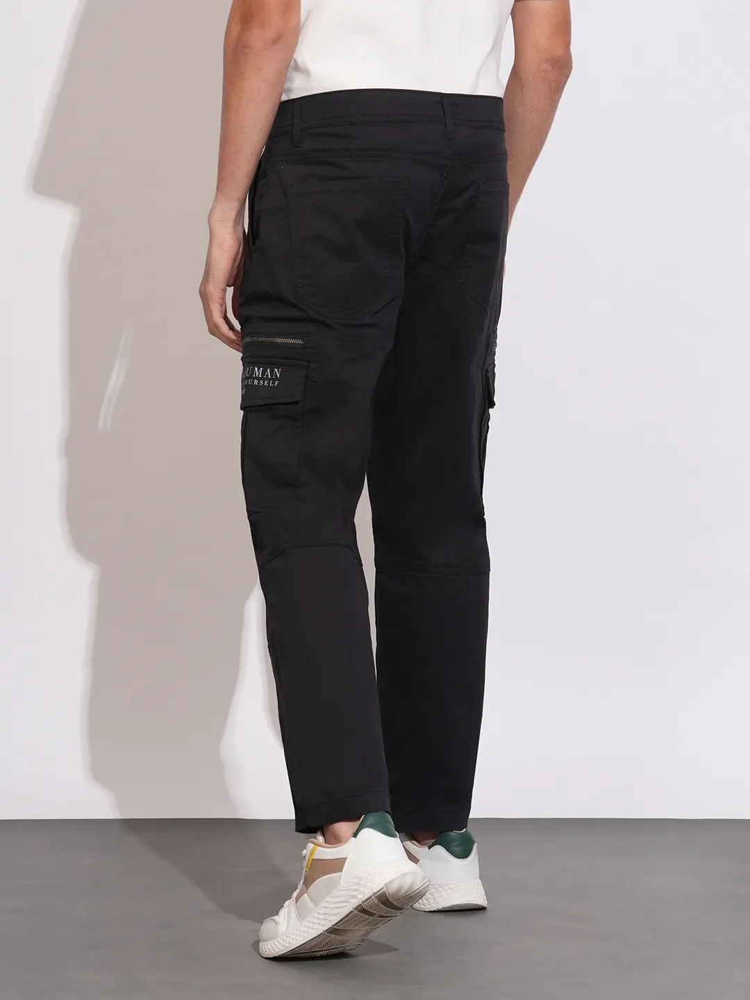 Black Regular Fit Cargos for Men By Being Human Clothing - Image 3