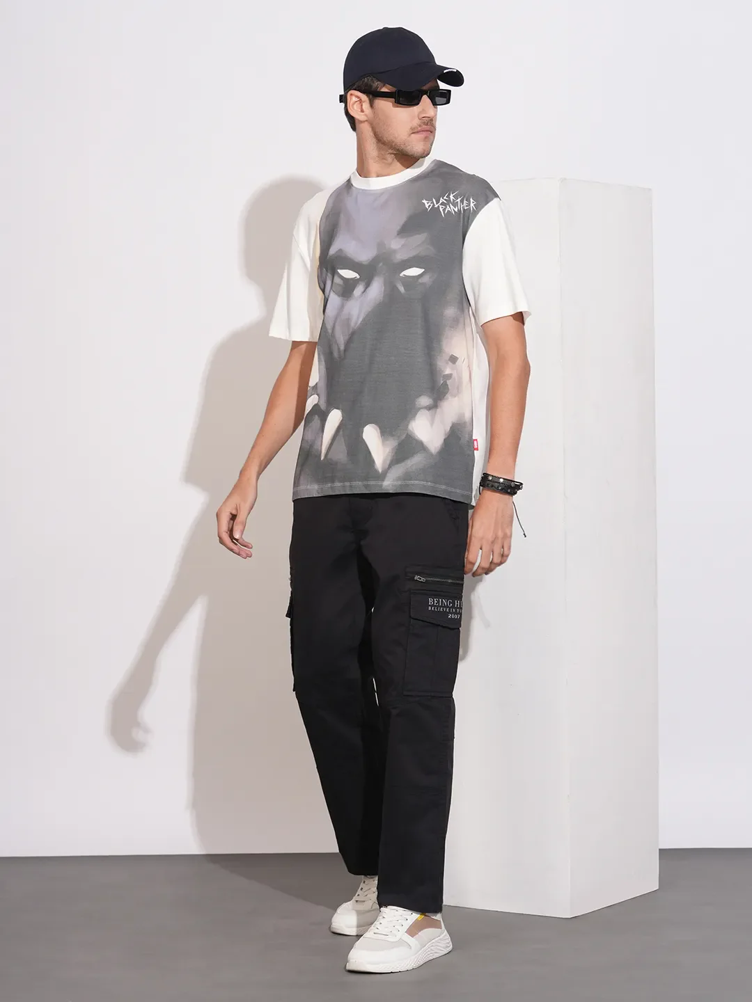 Black Regular Fit Cargos for Men By Being Human Clothing - Image 4