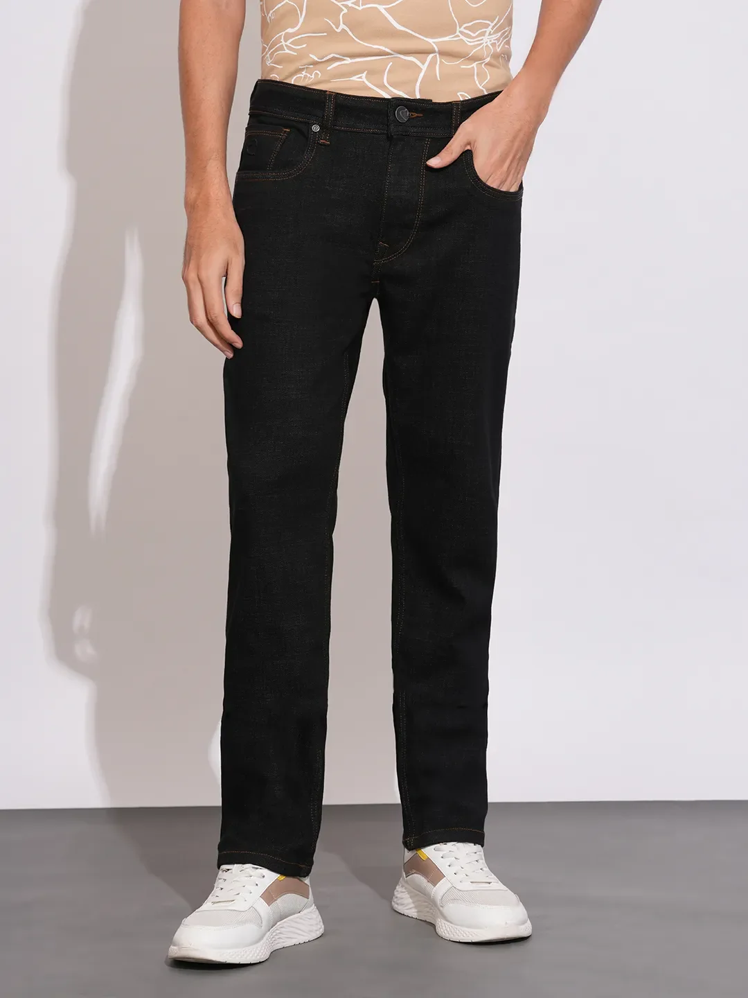 Black Straight Fit Denims For Men By Being Human Clothing