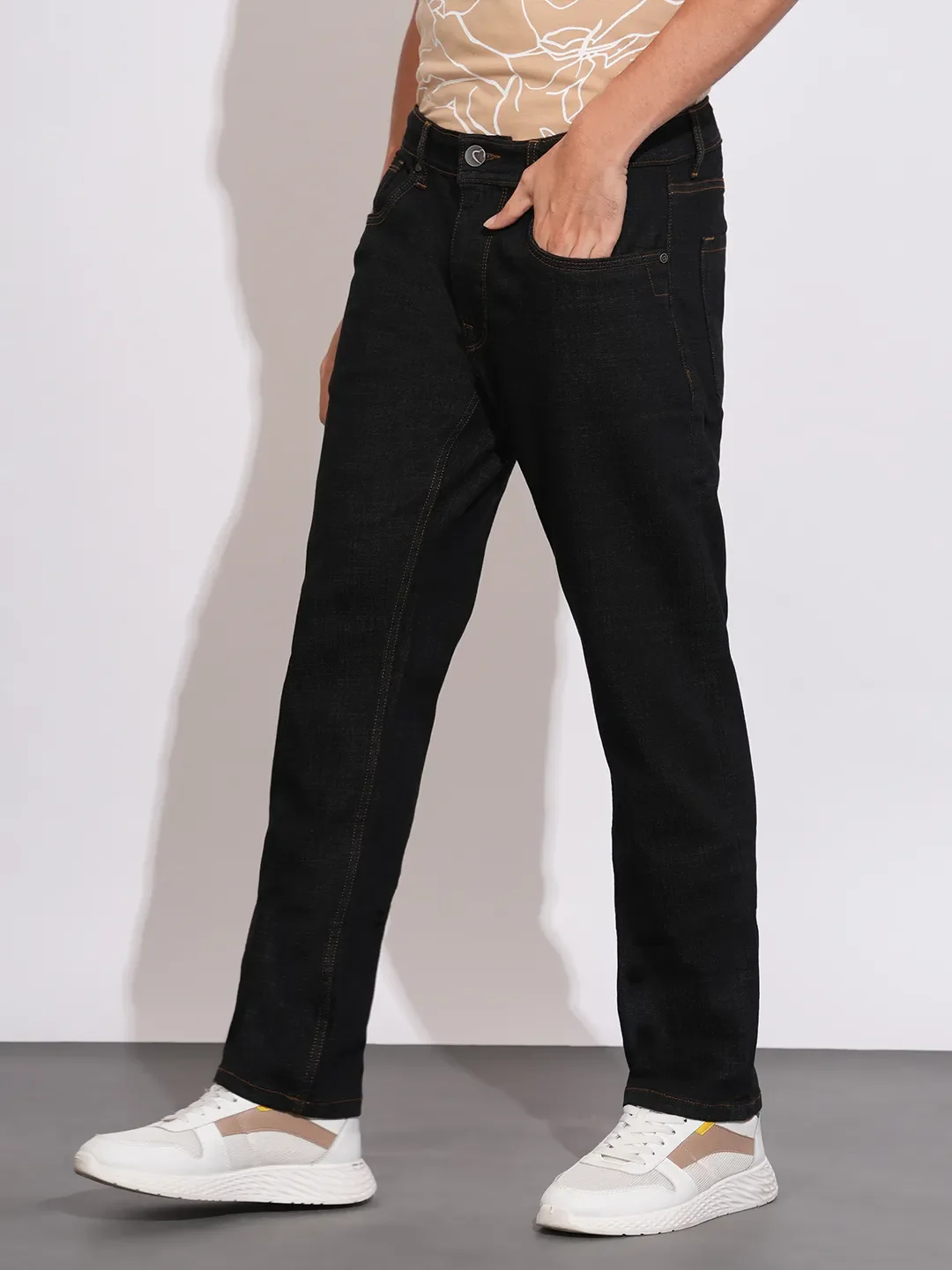 Black Straight Fit Denims For Men By Being Human Clothing - Image 2