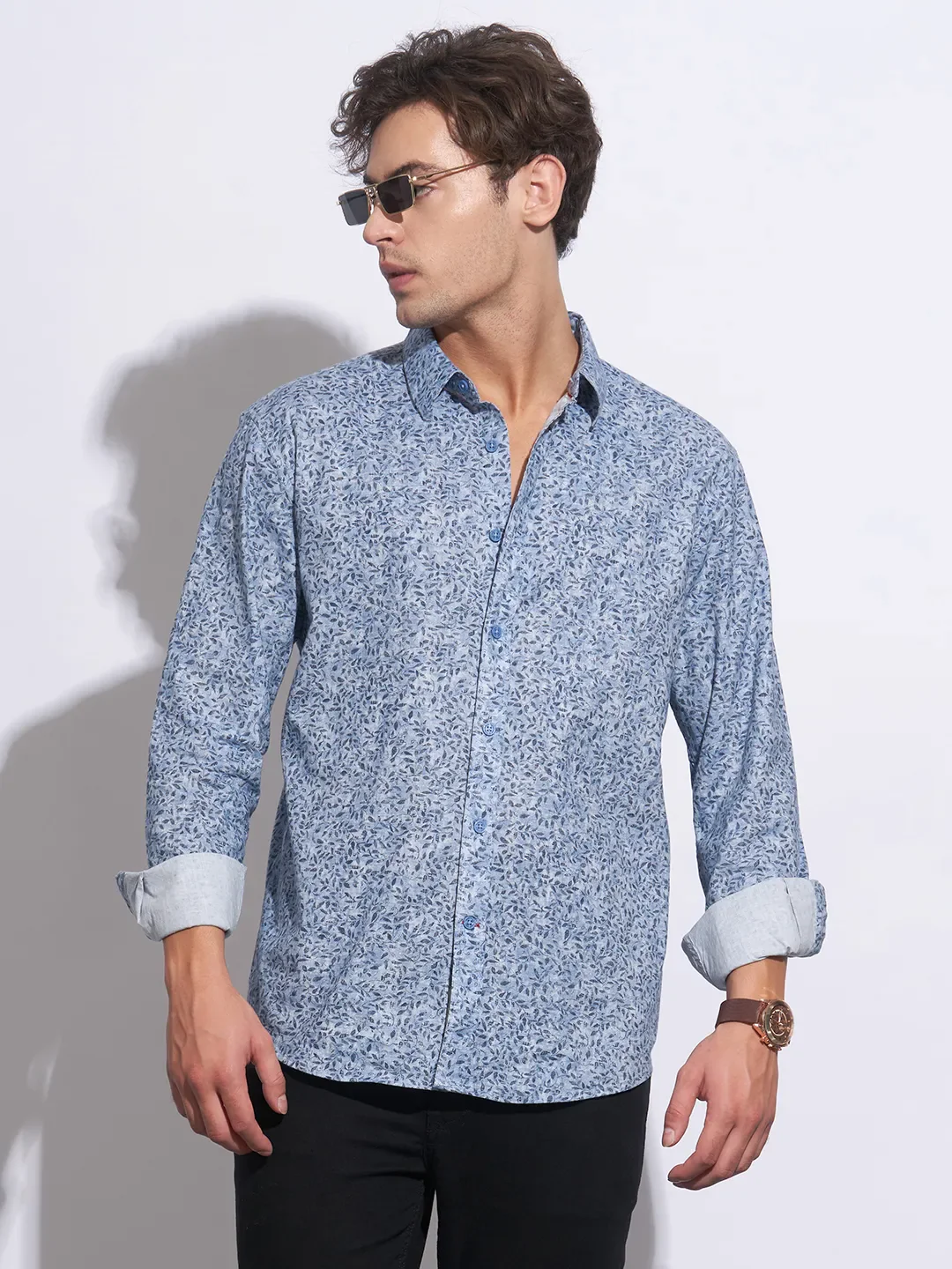 Blue Moderno Fit Regular Collar Long Sleeves Cotton Men's Shirt by Being Human Clothing - Image 6