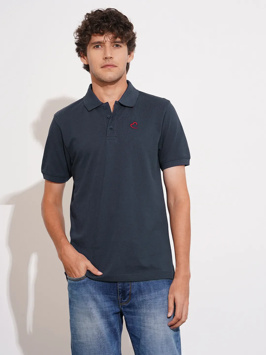 Blue Regular Fit Men's Polo T-Shirt by Being Human Clothing