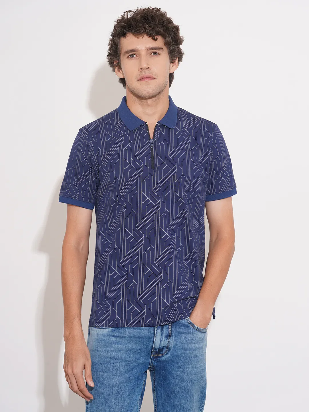 Blue Regular Fit Men's Polo T-Shirt by Being Human Clothing