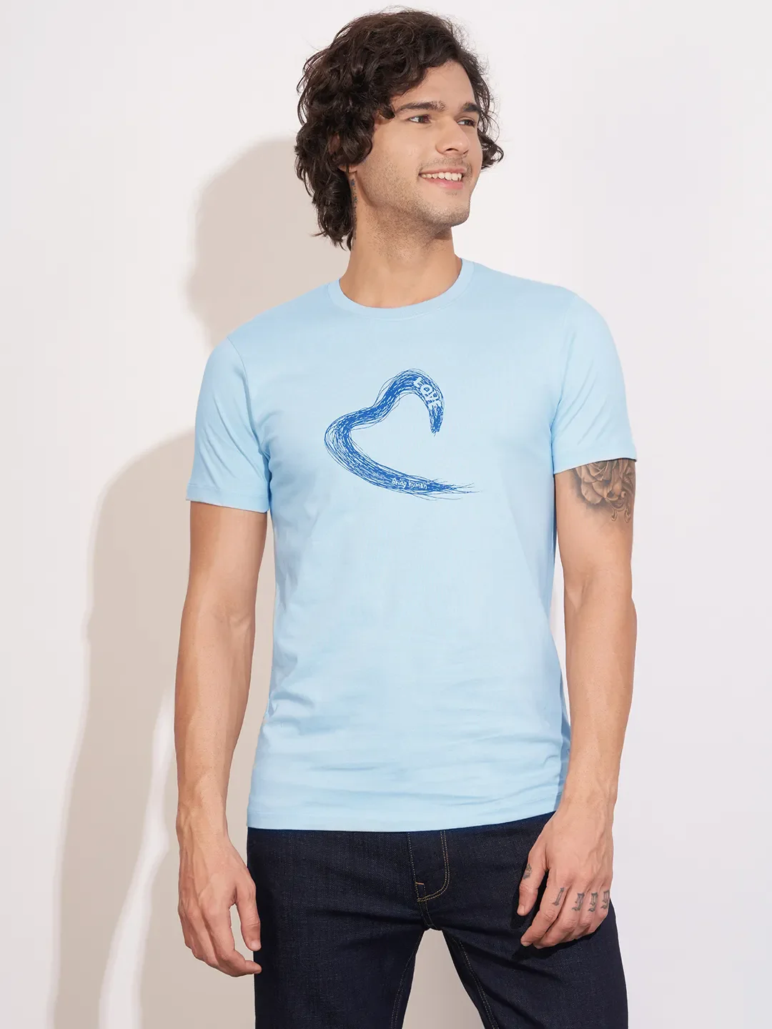 Blue Moderno Fit Round Neck Men's T-Shirt by Being Human Clothing