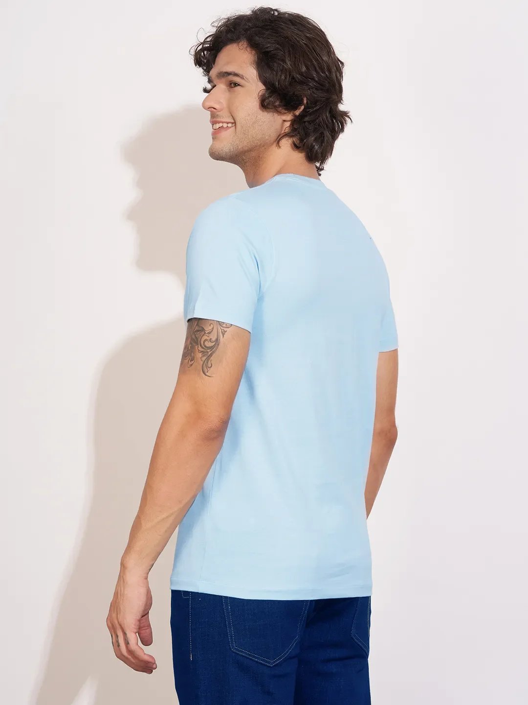 Blue Moderno Fit Round Neck Men's T-Shirt by Being Human Clothing - Image 3