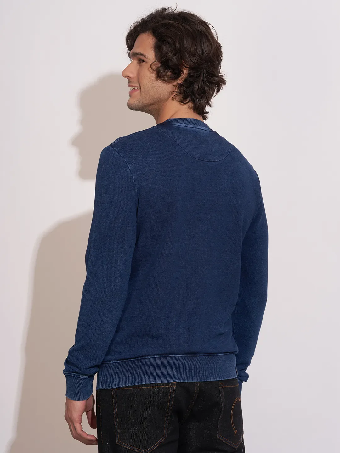 Blue Regular Fit Round Neck Long Sleeves Cotton Men's Sweatshirt by Being Human Clothing - Image 3