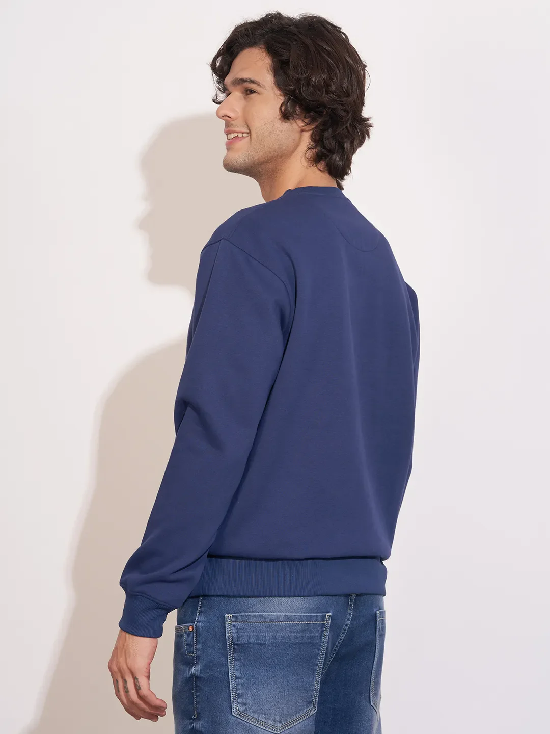 Blue Easy Fit Round Neck Men's Sweatshirt by Being Human Clothing - Image 3