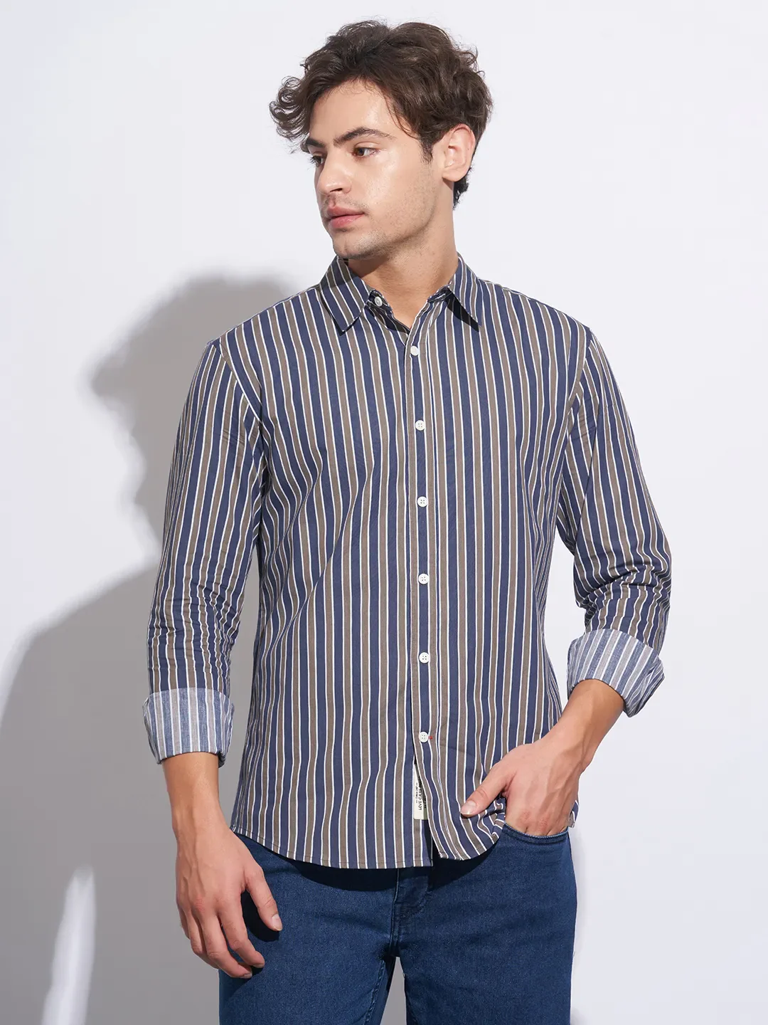 Grey Moderno Fit Regular Collar Long Sleeves Cotton Men's Shirt by Being Human Clothing