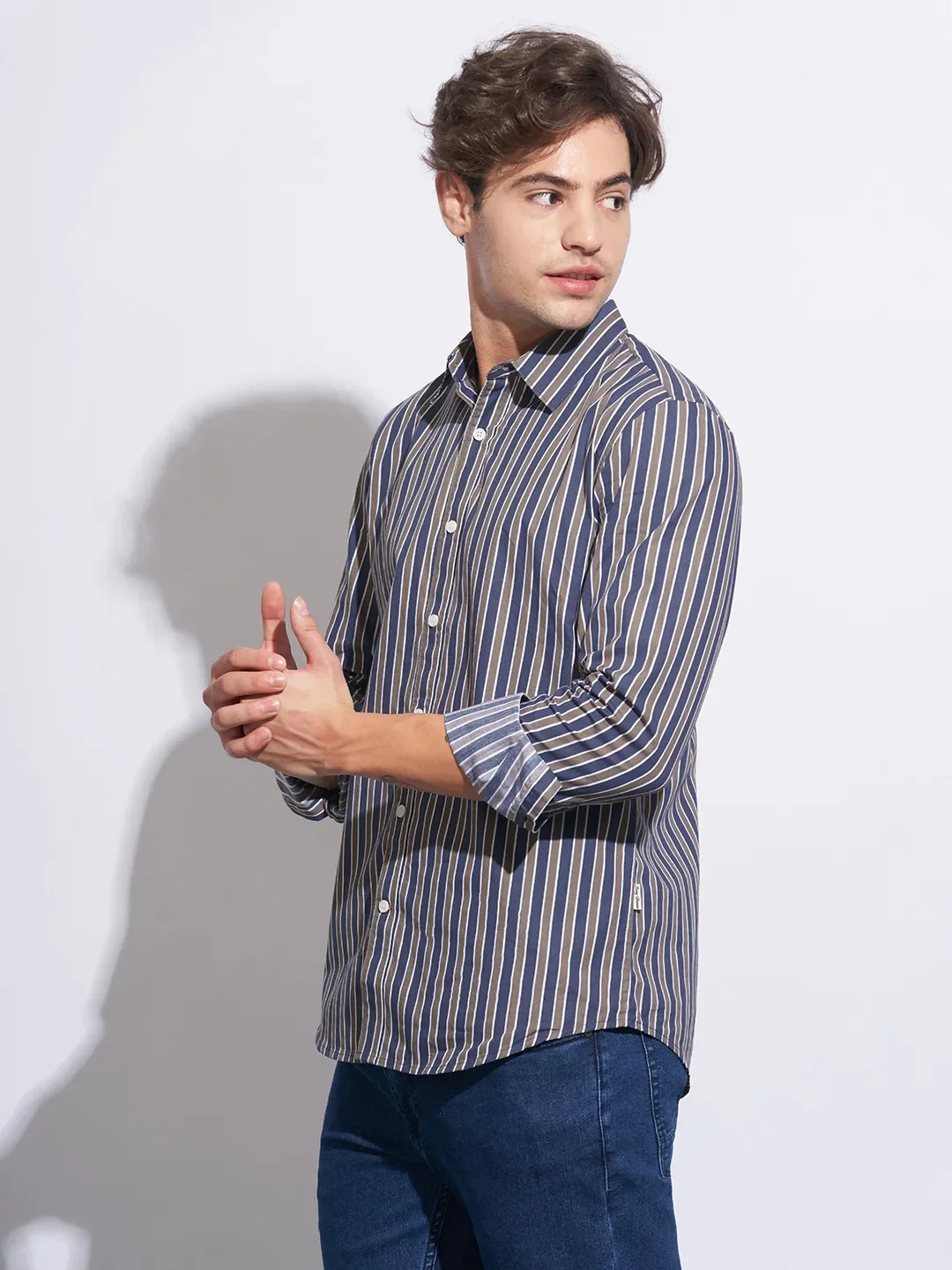 Grey Moderno Fit Regular Collar Long Sleeves Cotton Men's Shirt by Being Human Clothing - Image 2