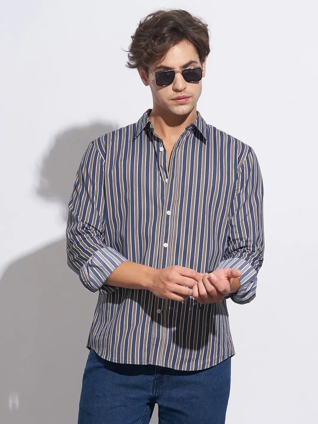 Grey Moderno Fit Regular Collar Long Sleeves Cotton Men's Shirt by Being Human Clothing - Image 6