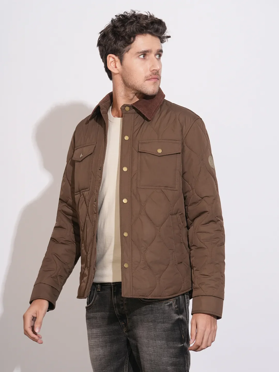 Brown Regular Fit Long Sleeves Polyester Men's Jacket by Being Human Clothing - Image 2