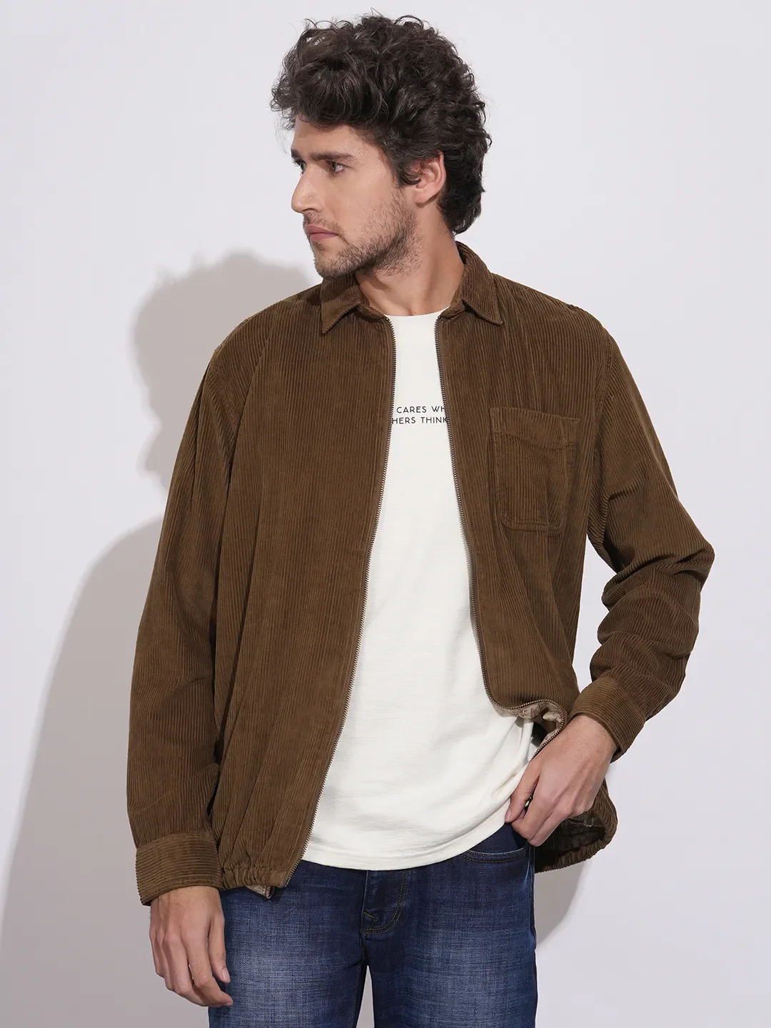 Brown Regular Fit Regular Collar Men's Shacket by Being Human Clothing