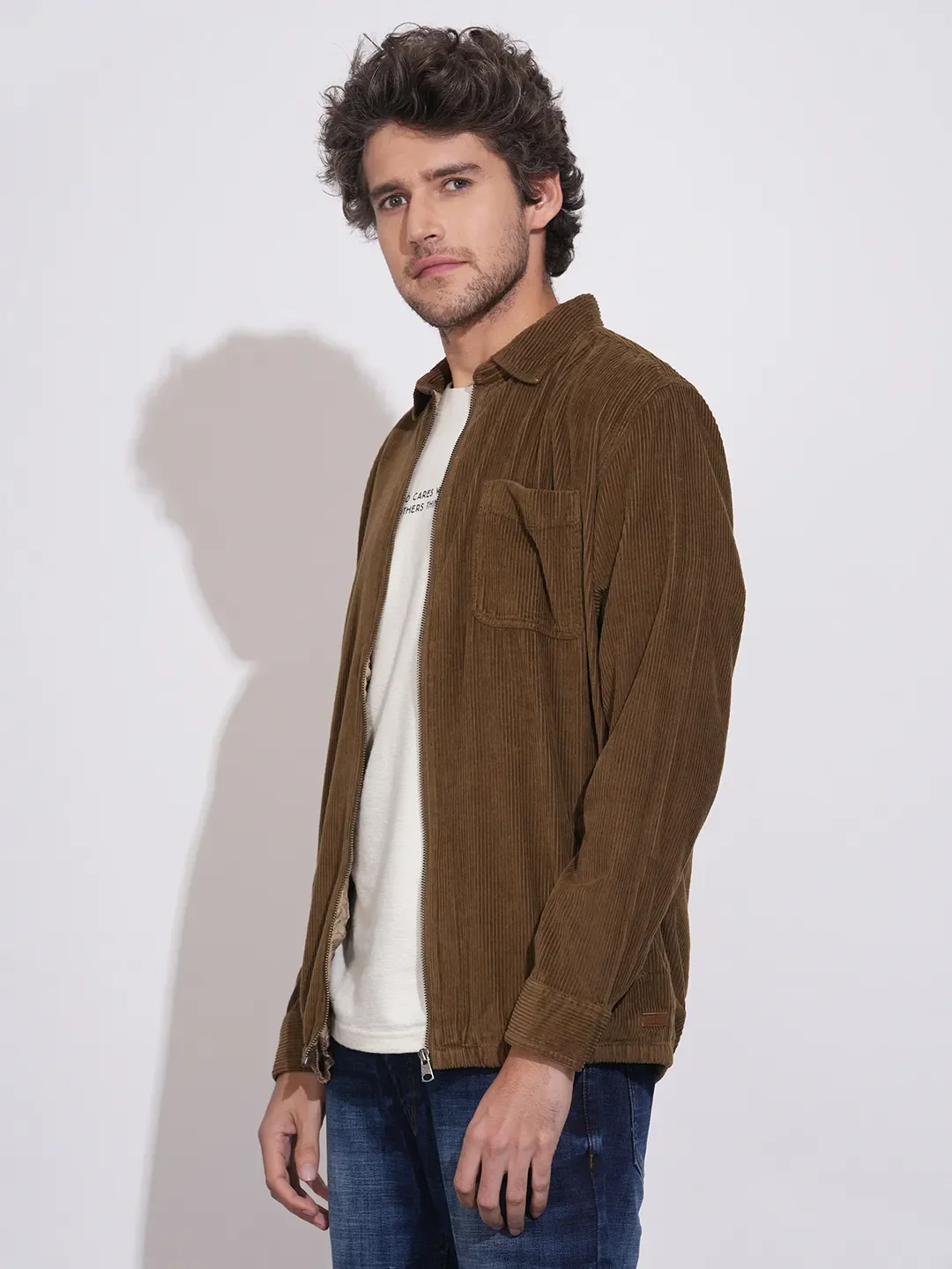 Brown Regular Fit Regular Collar Men's Shacket by Being Human Clothing - Image 2