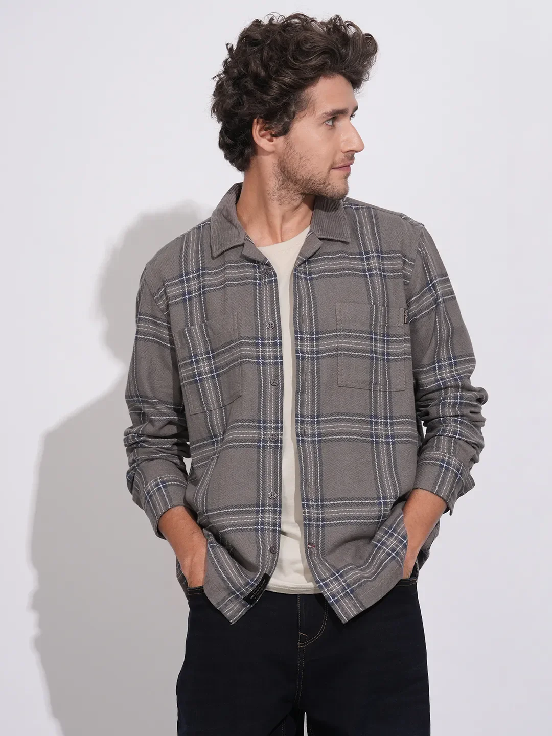 Brown Moderno Fit Regular Collar Long Sleeves Cotton Men's Shirt by Being Human Clothing