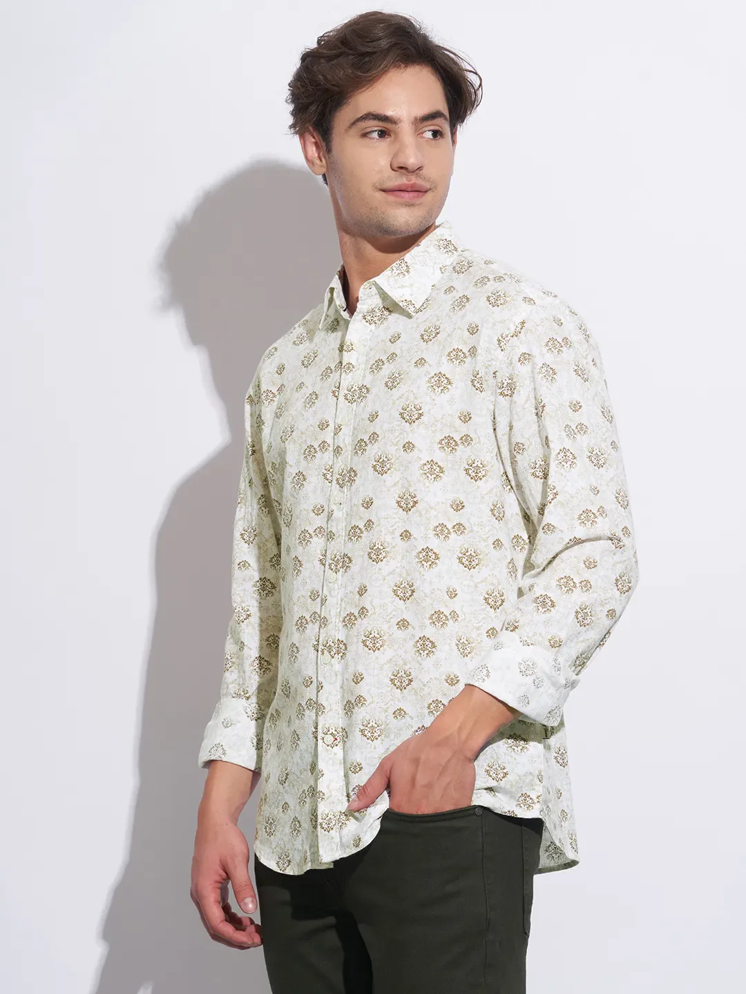 Brown Moderno Fit Regular Collar Long Sleeves Cotton Men's Shirt by Being Human Clothing - Image 2