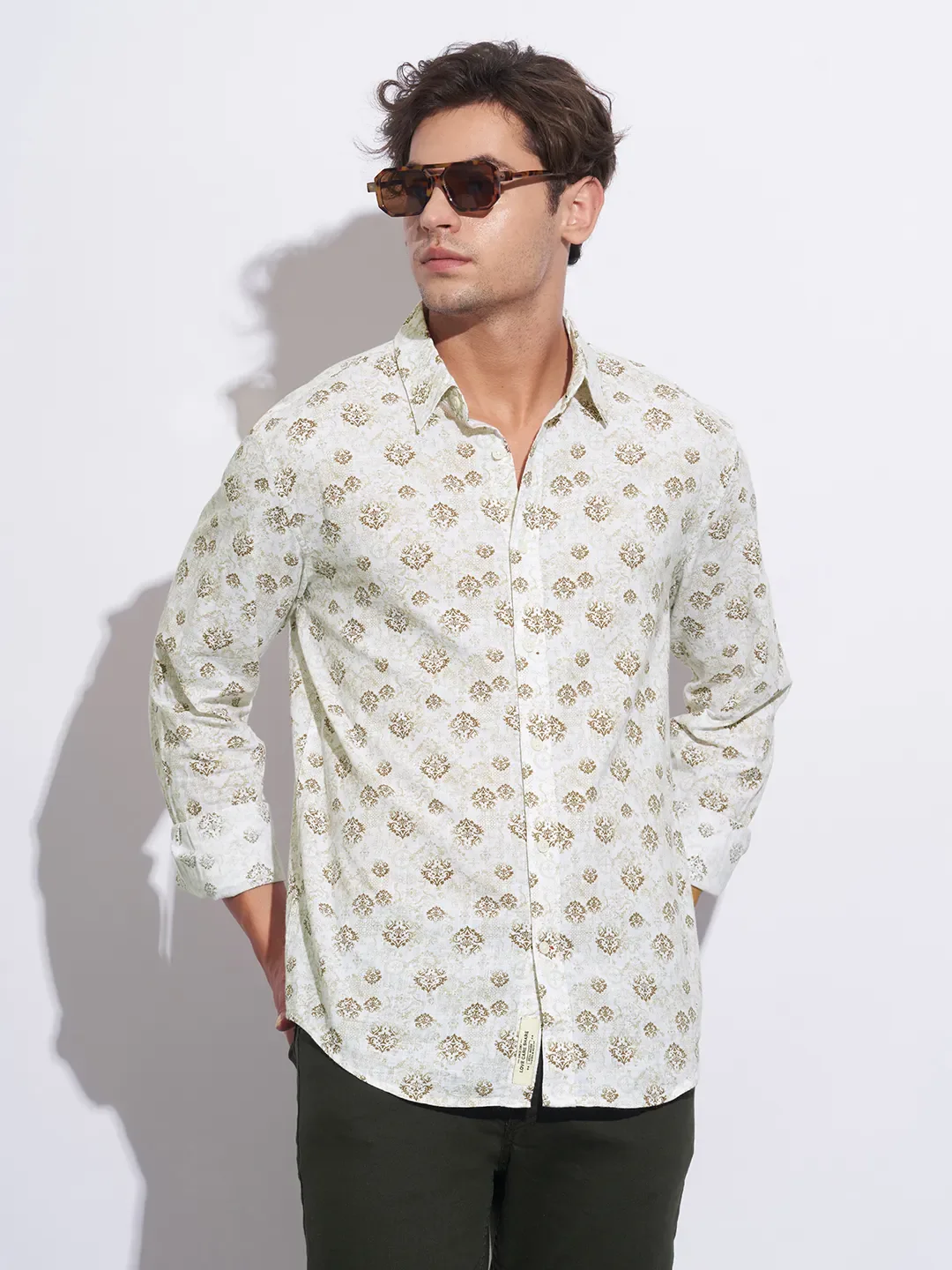 Brown Moderno Fit Regular Collar Long Sleeves Cotton Men's Shirt by Being Human Clothing - Image 6
