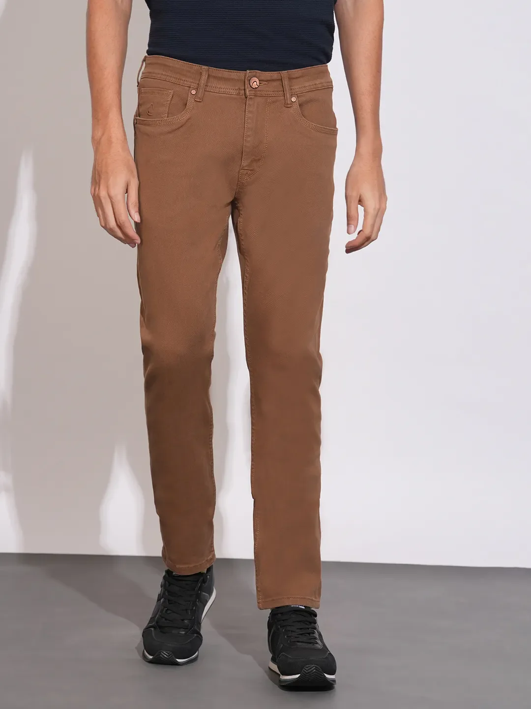 Brown Skinny Fit Cotton Blend Men's Denims by Being Human Clothing