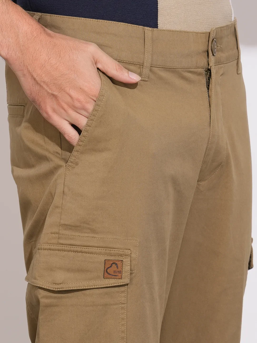 Brown Regular Fit Cargos for Men By Being Human Clothing - Image 5