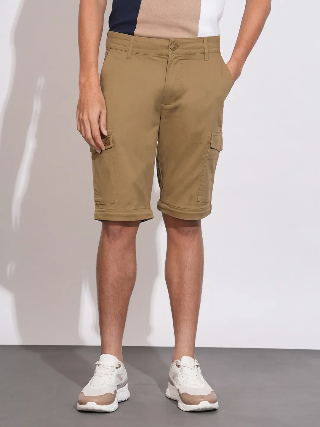 Brown Regular Fit Cargos for Men By Being Human Clothing - Image 6