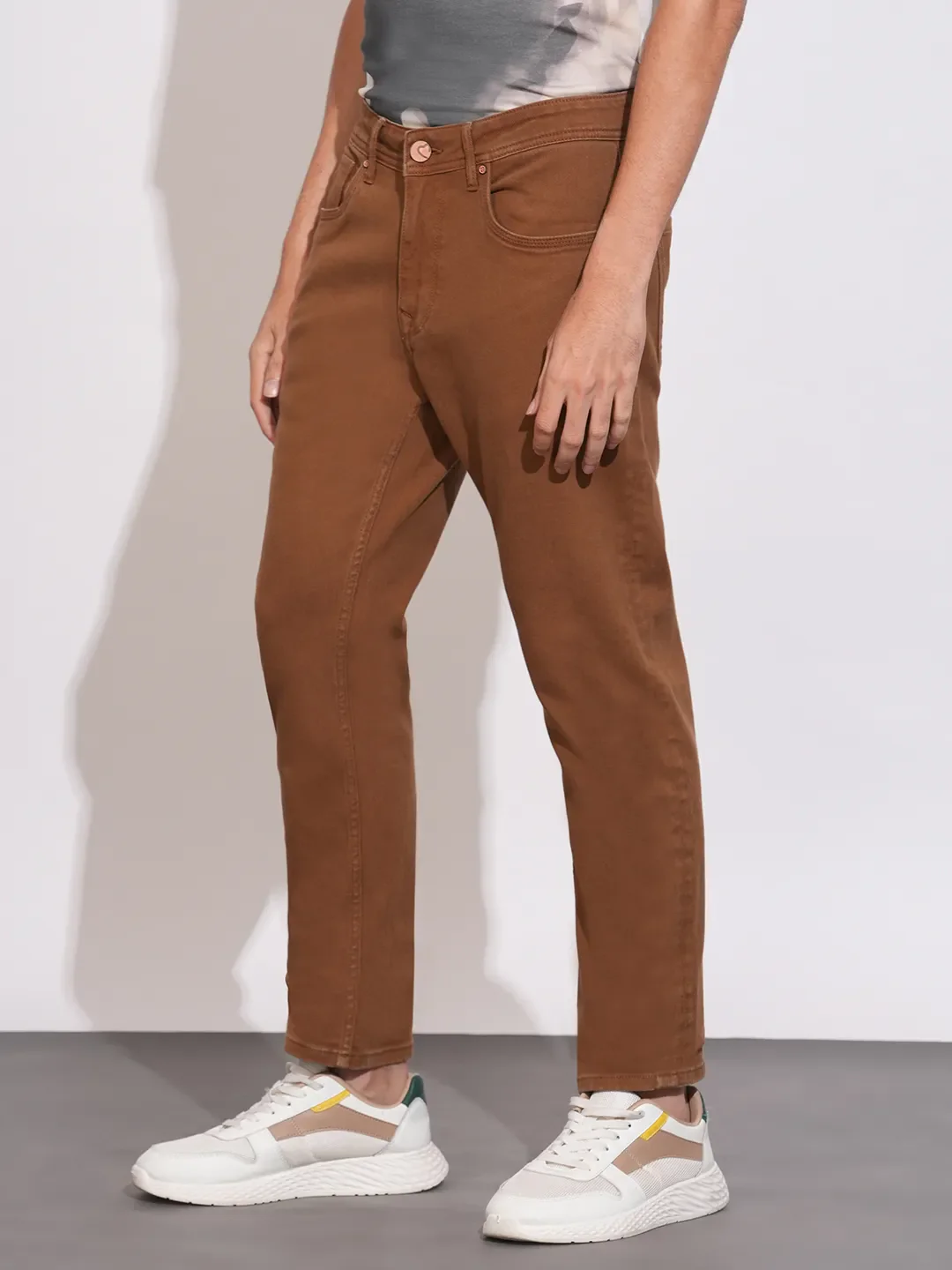 Brown Slim Fit Cotton Blend Men's Denims by Being Human Clothing - Image 2