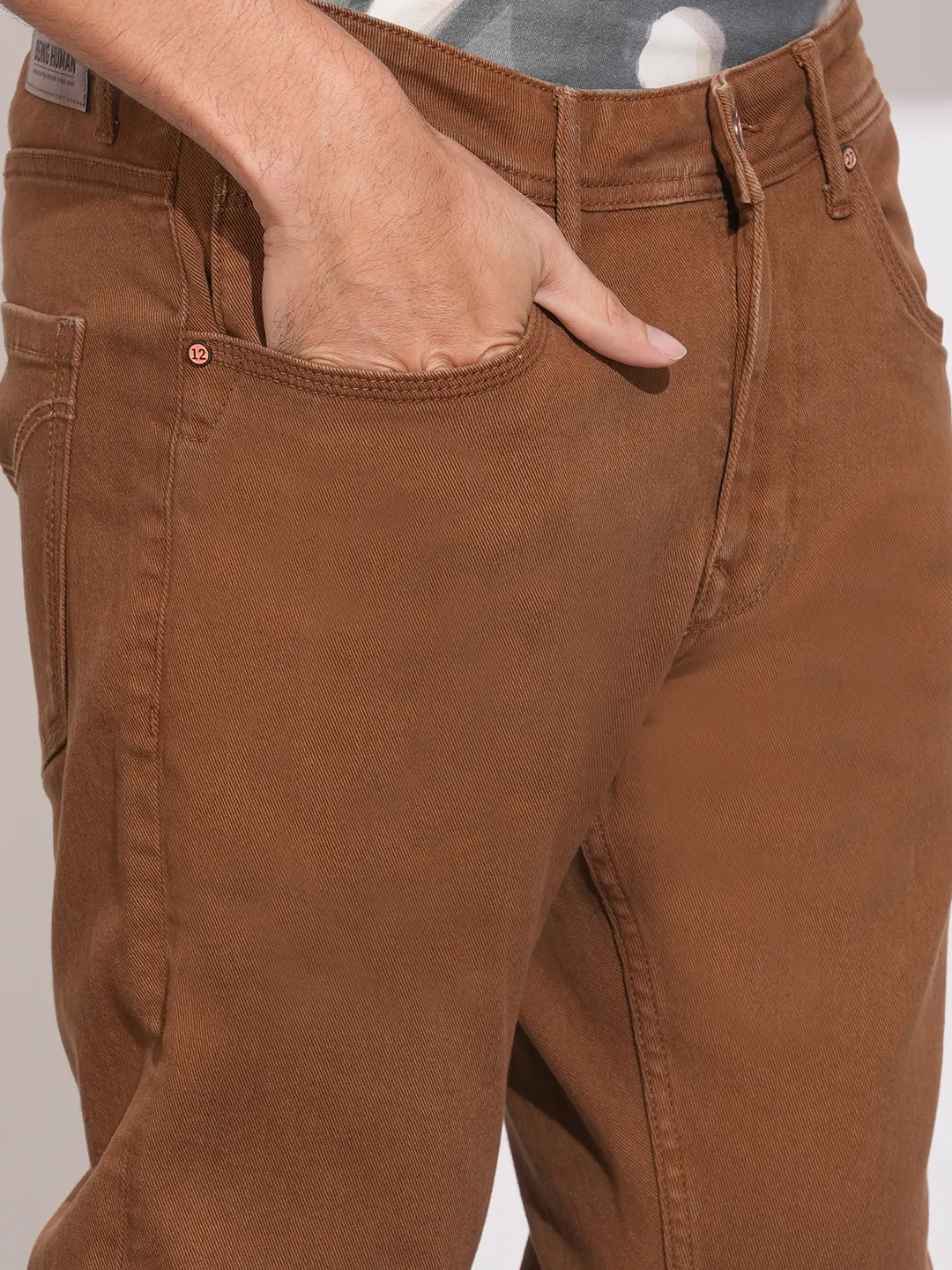 Brown Slim Fit Cotton Blend Men's Denims by Being Human Clothing - Image 5