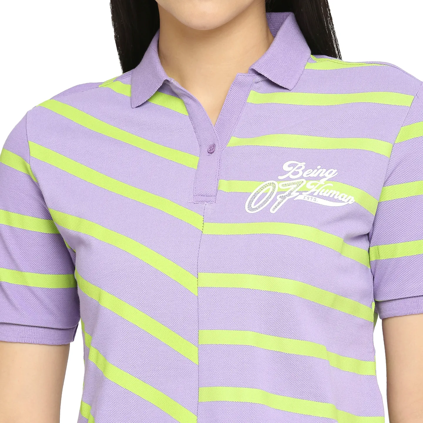 Lilac Boxy Fit Women's Cotton Short Sleeve Polo T-Shirt By Being Human Clothing - Image 5