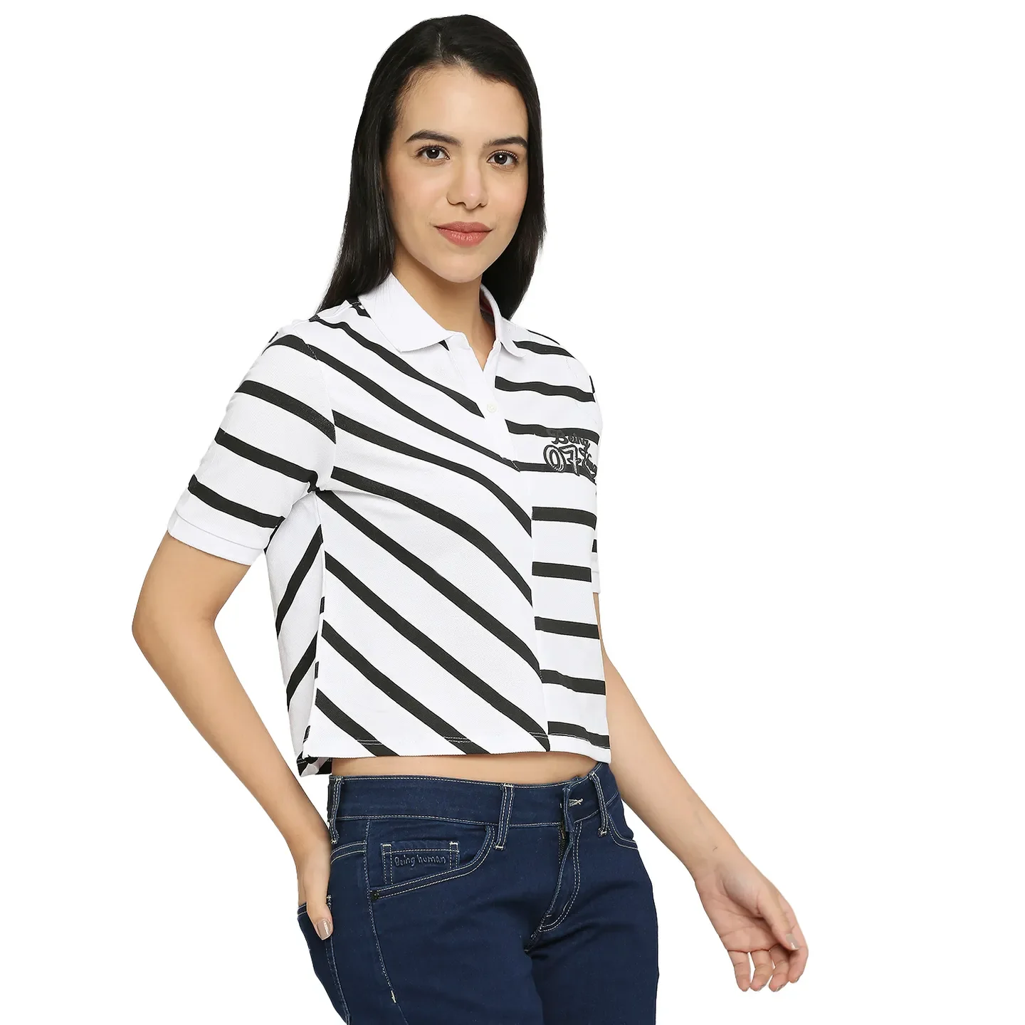 White Boxy Fit Polo Collar Short Sleeves Cotton Women's T-Shirt by Being Human Clothing - Image 3