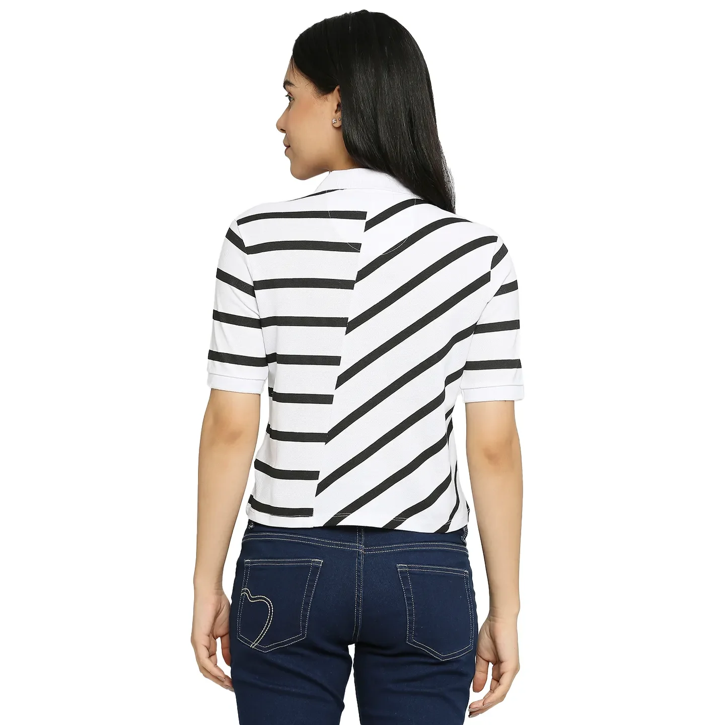 White Boxy Fit Polo Collar Short Sleeves Cotton Women's T-Shirt by Being Human Clothing - Image 4