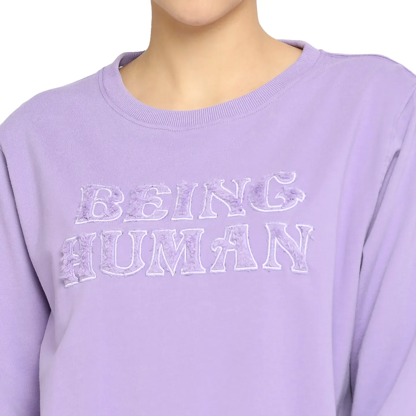 Beige Boxy Fit Round Neck Long Sleeves Cotton Women's Sweatshirt by Being Human Clothing - Image 5