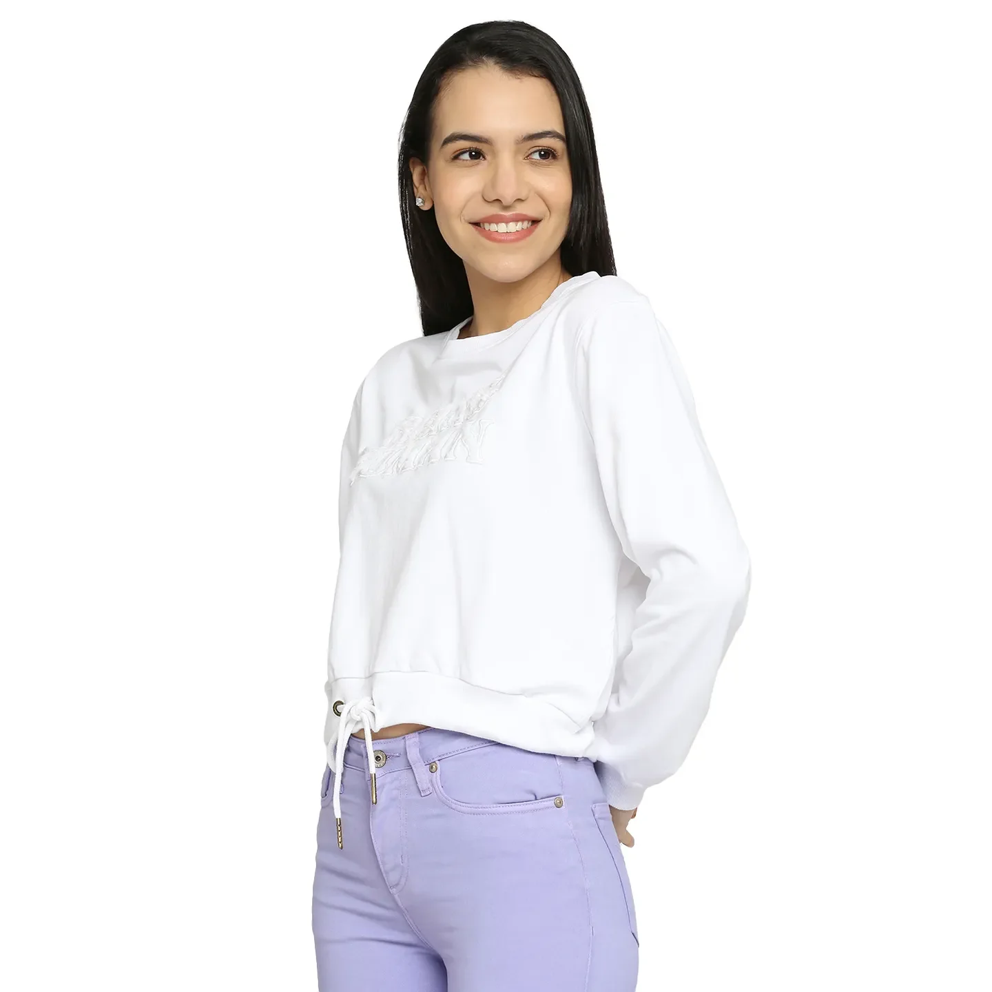 White Boxy Fit Round Neck Long Sleeves Cotton Women's Sweatshirt by Being Human Clothing - Image 2