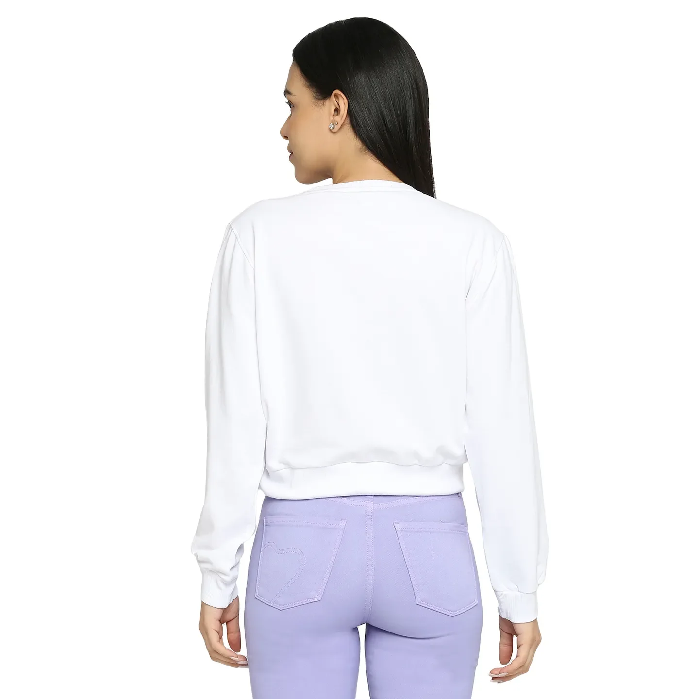 White Boxy Fit Round Neck Long Sleeves Cotton Women's Sweatshirt by Being Human Clothing - Image 4