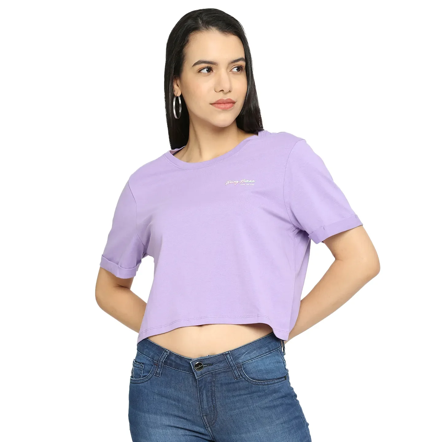 Beige Boxy Fit Round Neck Short Sleeves Cotton Women's T-Shirt by Being Human Clothing