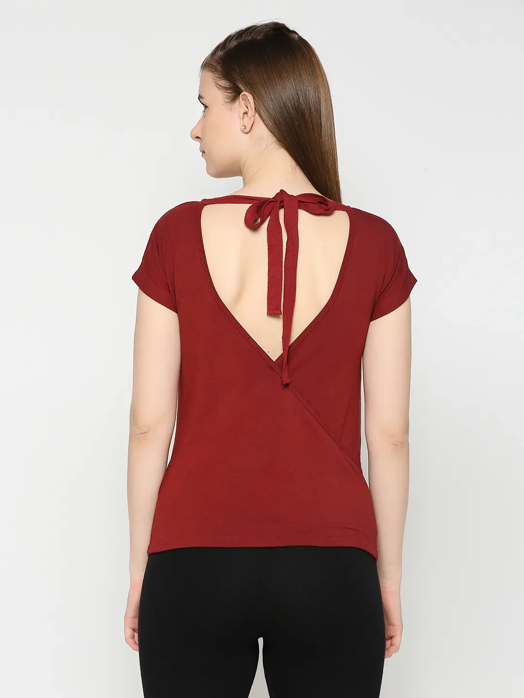 Red Drop Shoulder Basic Fit Round Neck Short Sleeves Women's T-Shirt by Being Human Clothing - Image 4