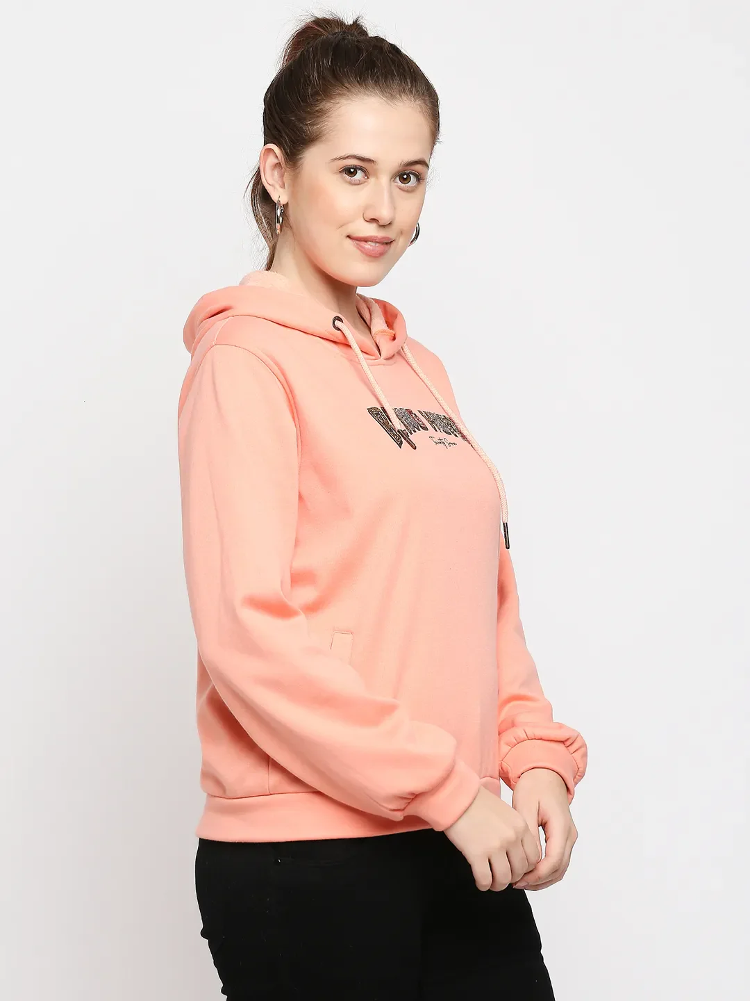 Pink Long Sleeve Women's Hoodie By Being Human Clothing - Image 3