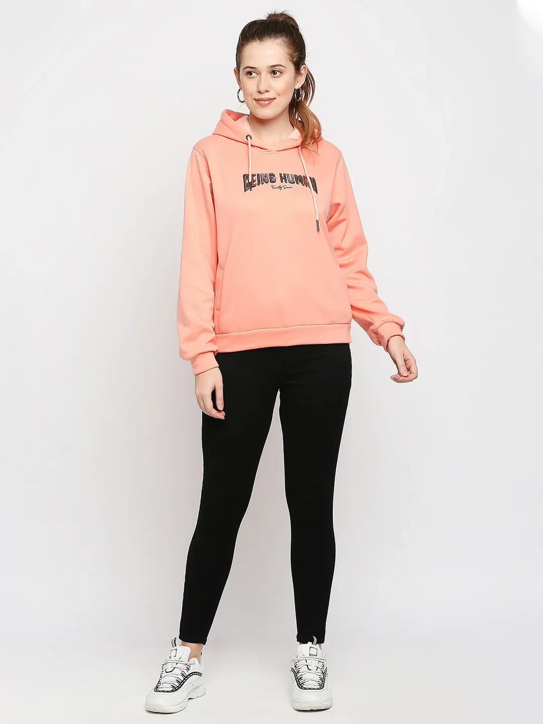 Pink Long Sleeve Women's Hoodie By Being Human Clothing - Image 6
