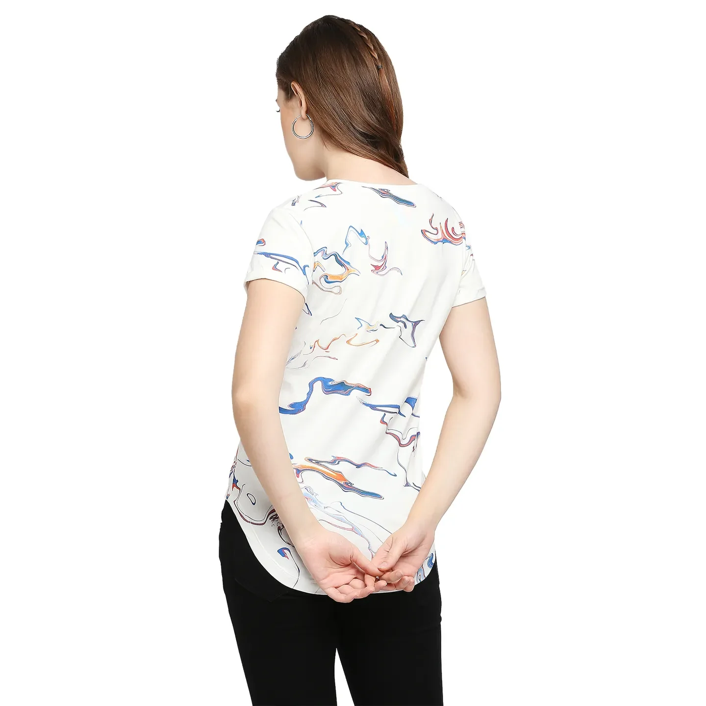 White Easy Fit Round Neck Short Sleeves Cotton Women's T-Shirt by Being Human Clothing - Image 4