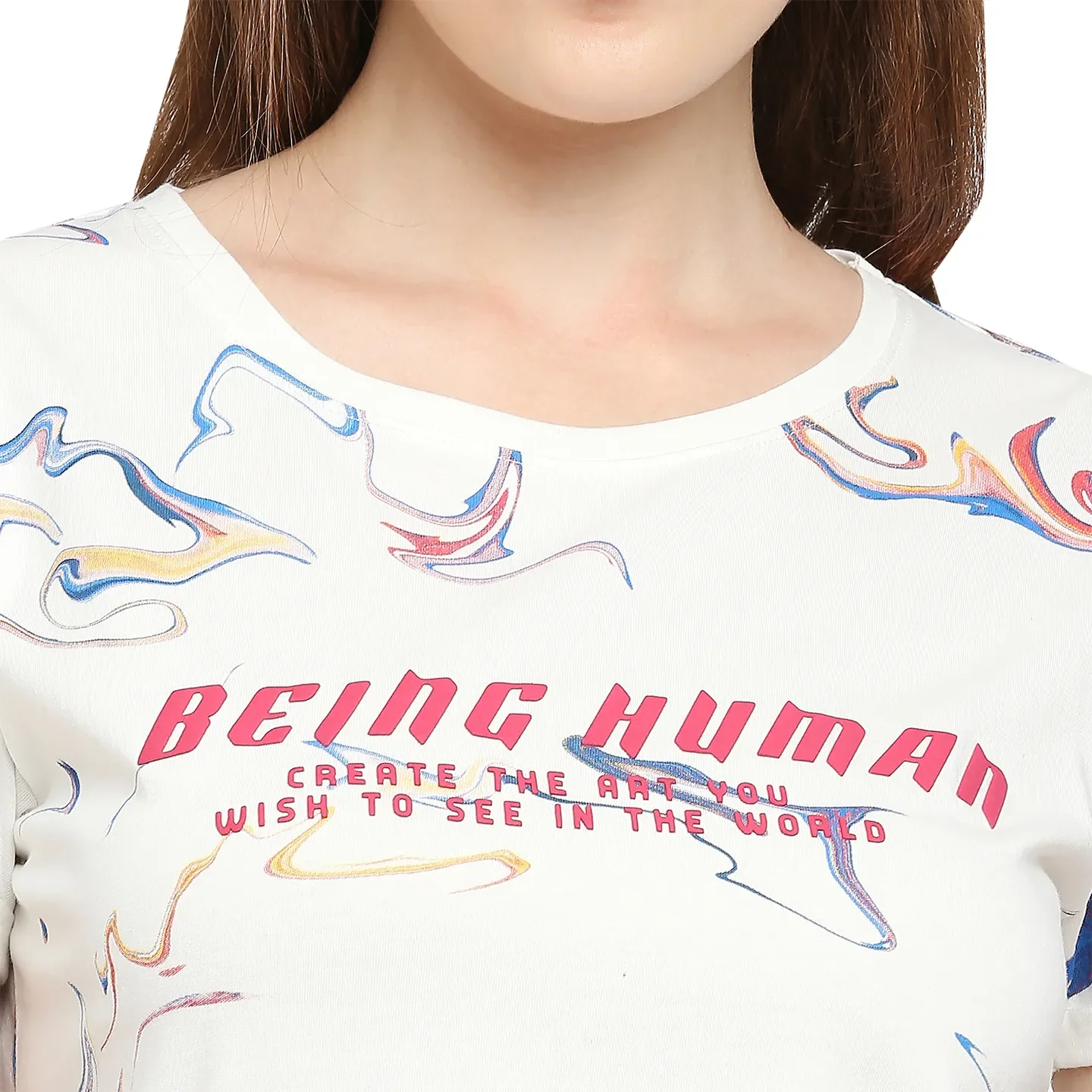 White Easy Fit Round Neck Short Sleeves Cotton Women's T-Shirt by Being Human Clothing - Image 5