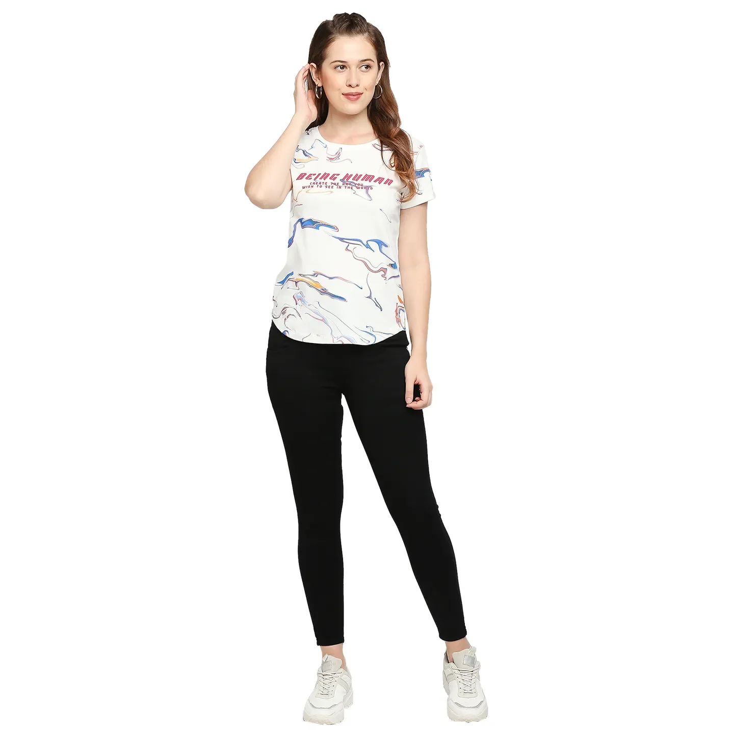 White Easy Fit Round Neck Short Sleeves Cotton Women's T-Shirt by Being Human Clothing - Image 6