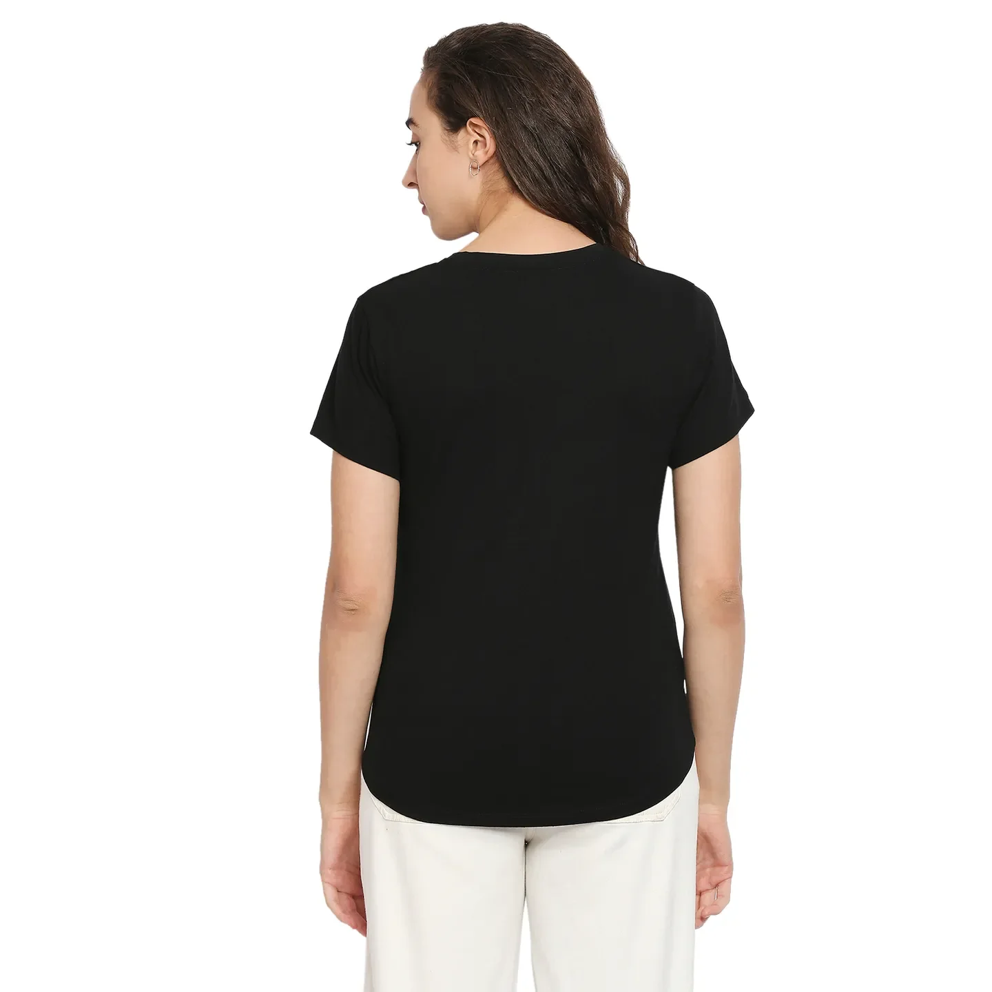 Black Slim Straight Fit Round Neck Short Sleeves Cotton Women's T-Shirt by Being Human Clothing - Image 3