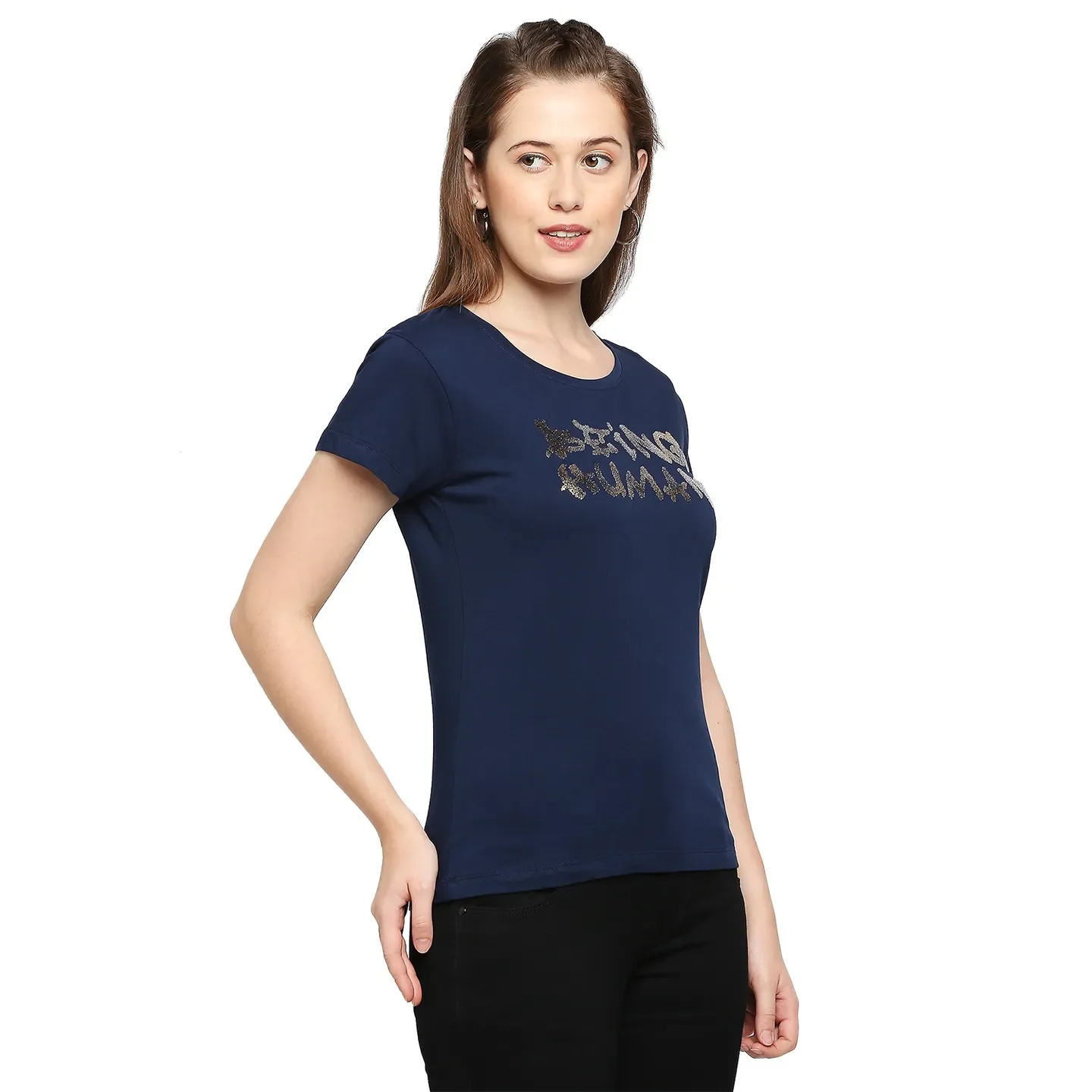 Navy Easy Fit Women's Cotton T-Shirt By Being Human Clothing - Image 3