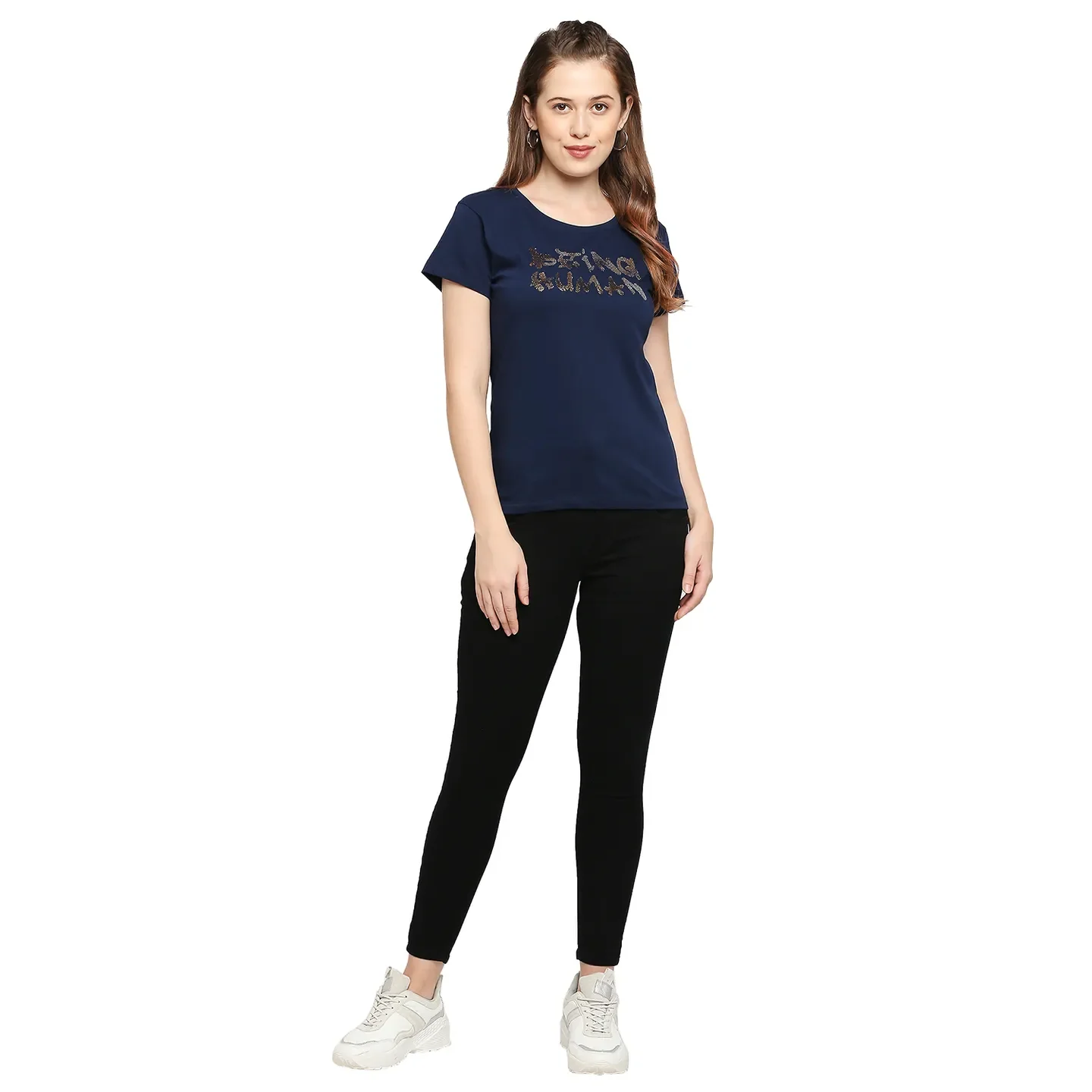 Navy Easy Fit Women's Cotton T-Shirt By Being Human Clothing - Image 6