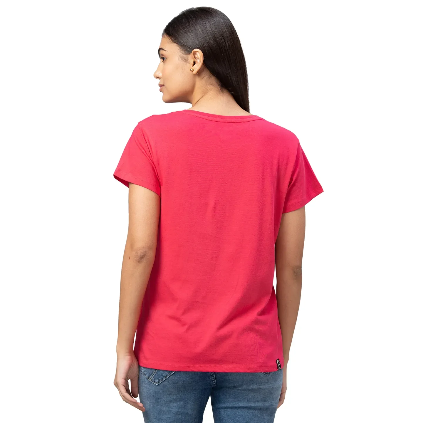 Red Easy Fit Round Neck Short Sleeves Cotton Women's T-Shirt by Being Human Clothing - Image 3