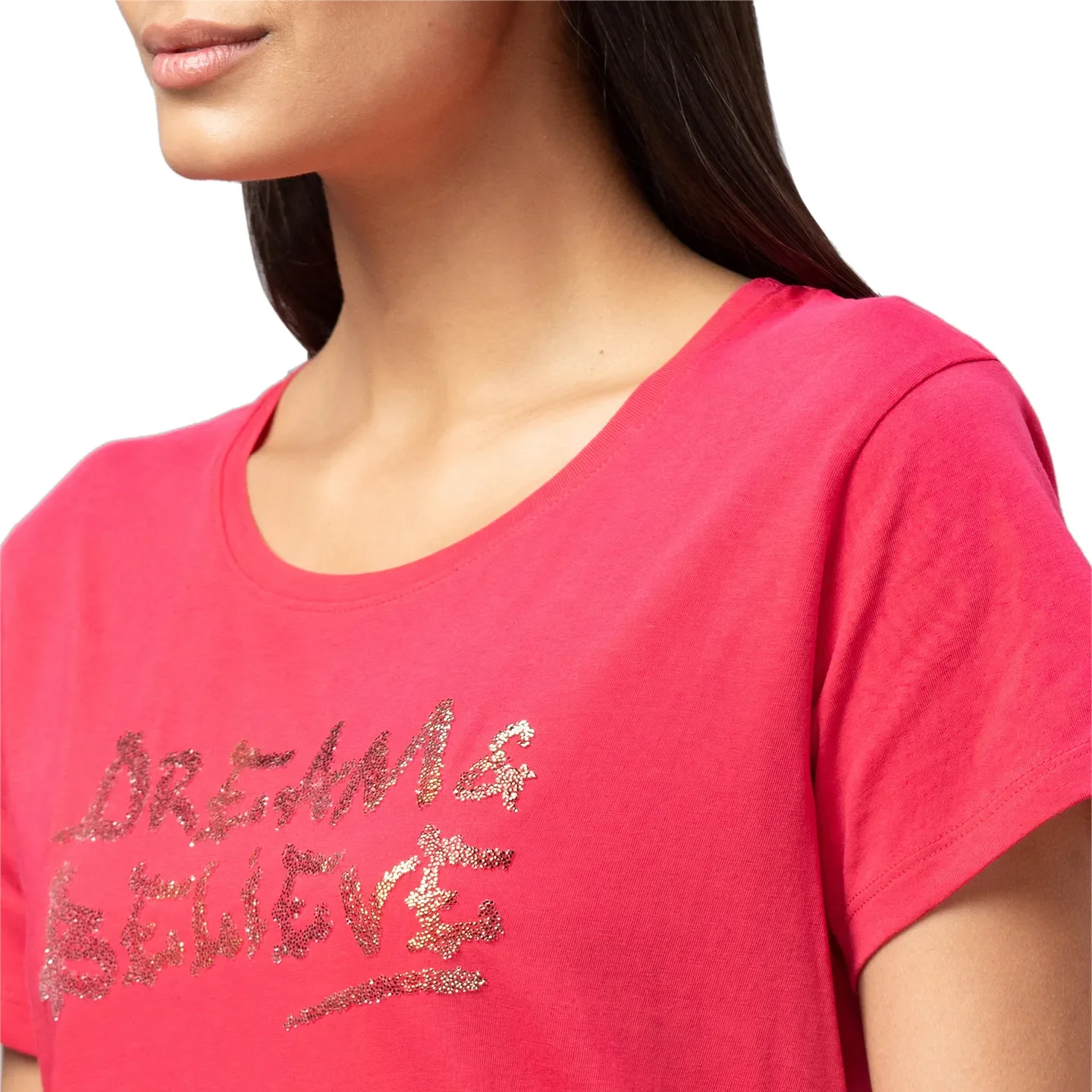 Red Easy Fit Round Neck Short Sleeves Cotton Women's T-Shirt by Being Human Clothing - Image 4