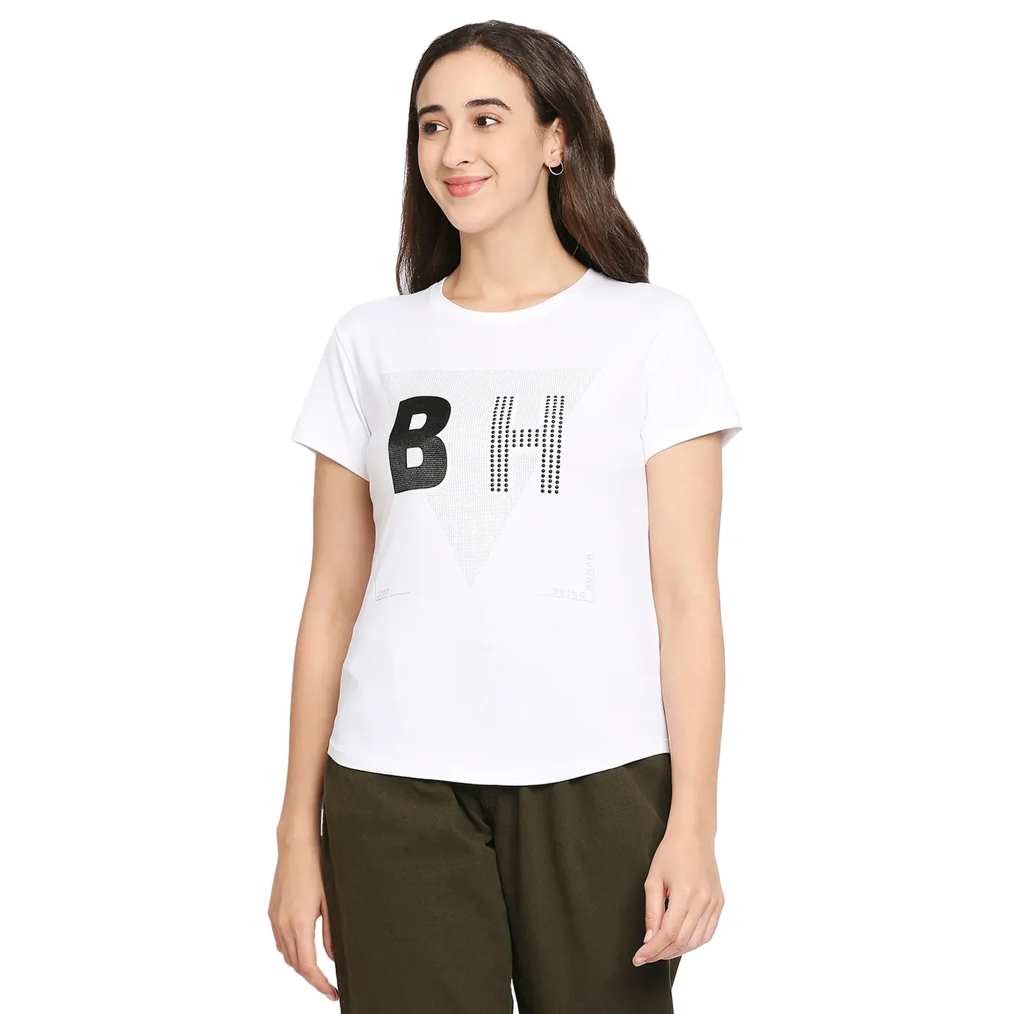 White Easy Fit Women's Cotton T-Shirt By Being Human Clothing