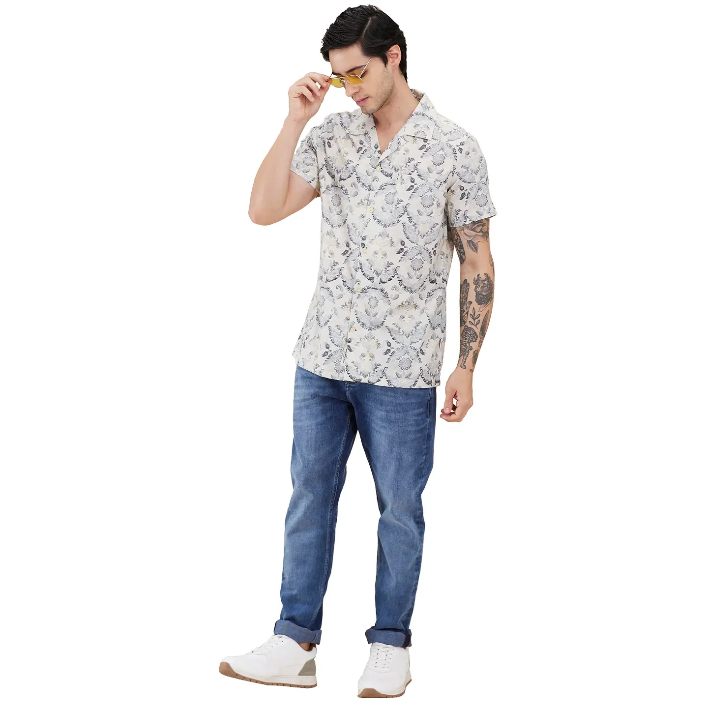 Beige Regular Fit Regular Collar Men's Shirt by Being Human Clothing - Image 6