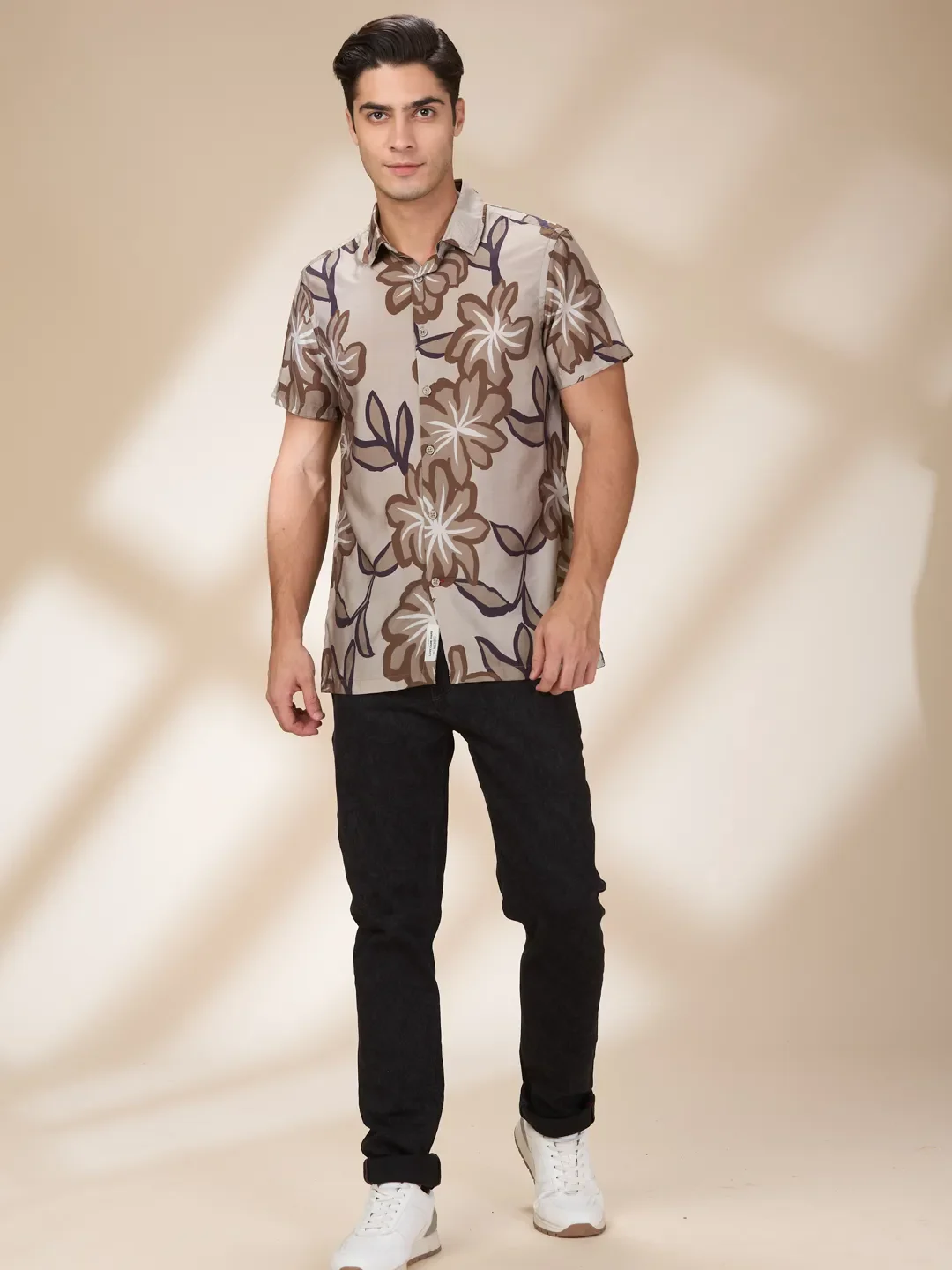 Beige Regular Fit Regular Collar Men's Shirt by Being Human Clothing - Image 2